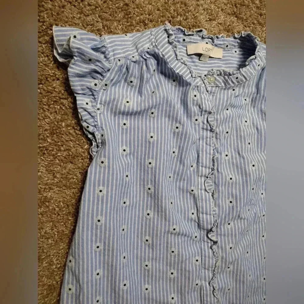 LOFT Floral Striped Ruffle sleeve Button down top - Picture 5 of 9